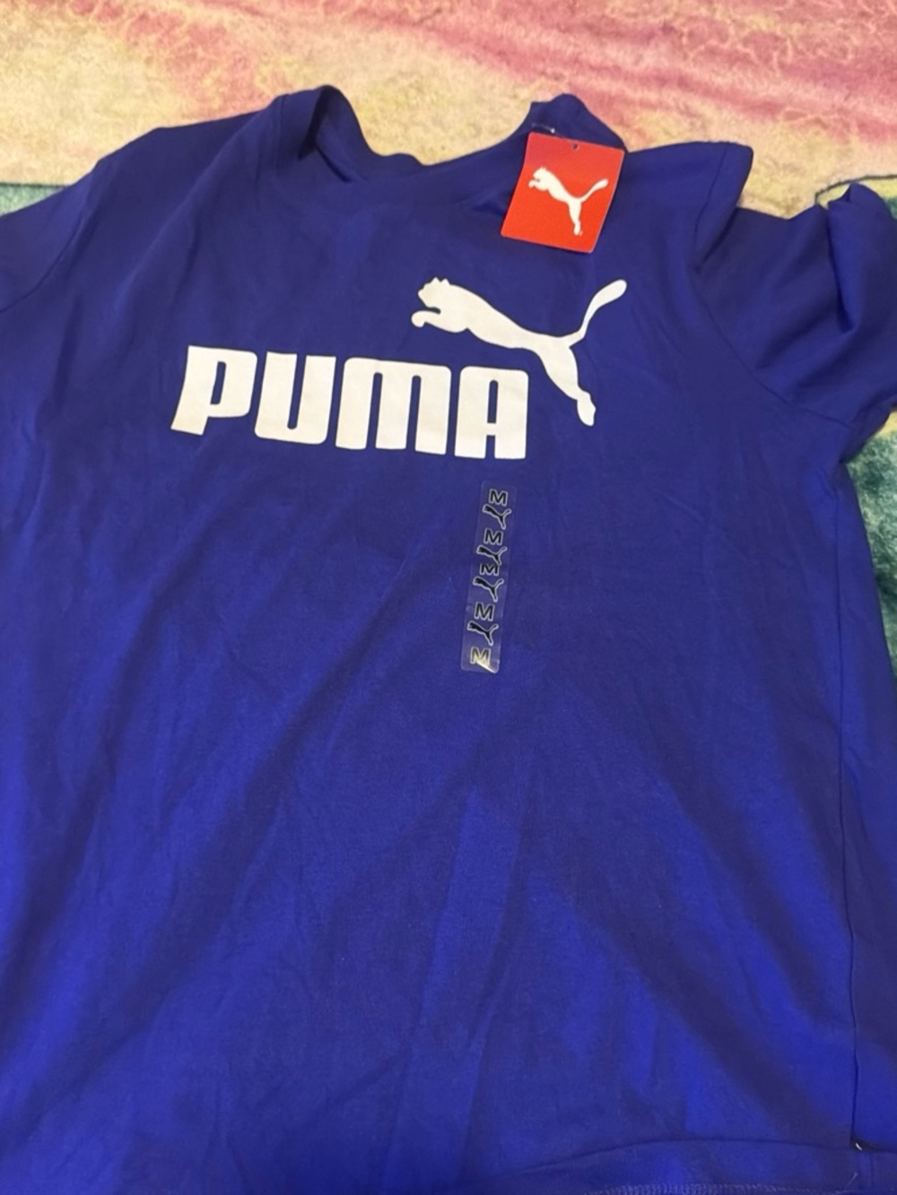 Puma Kids Bold White Logo Tee in Royal Blue